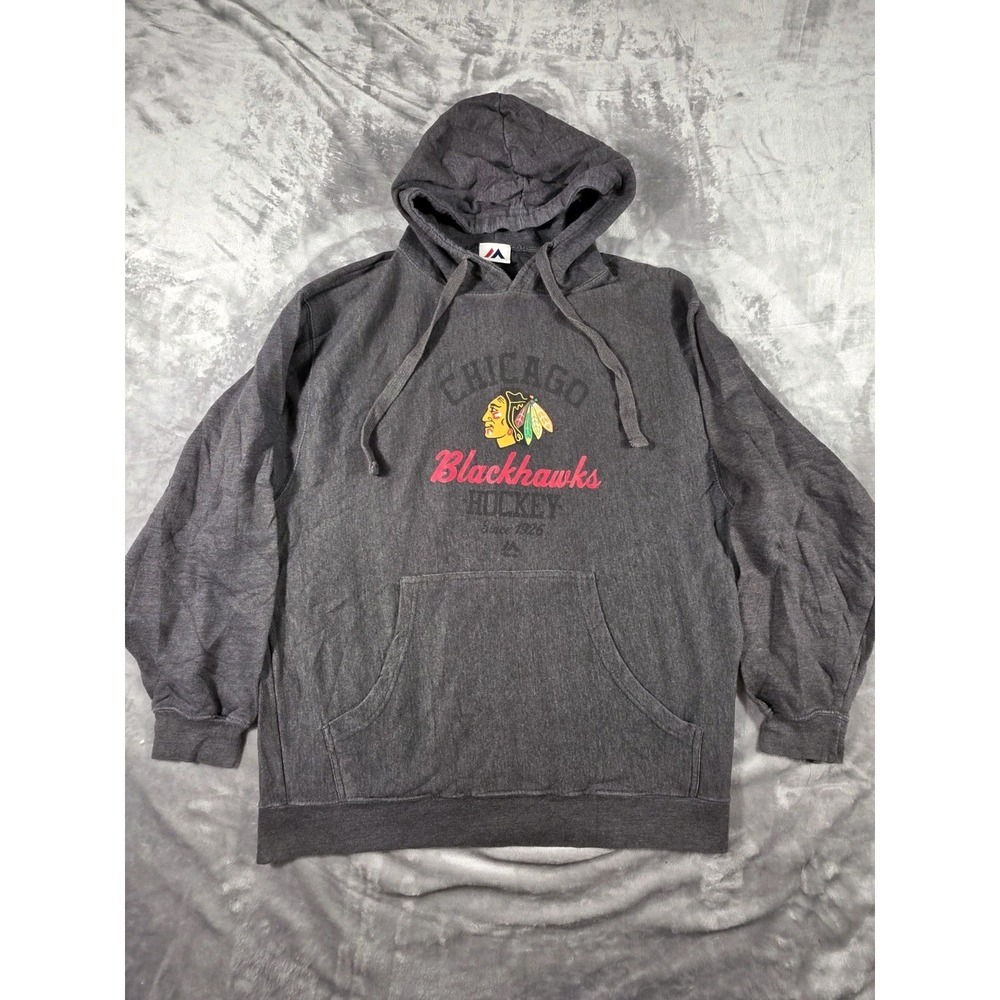 Majestic Mens Chicago Blackhawks Hoodie Medium Sweatshirt‎ Hockey Charcoal Gray